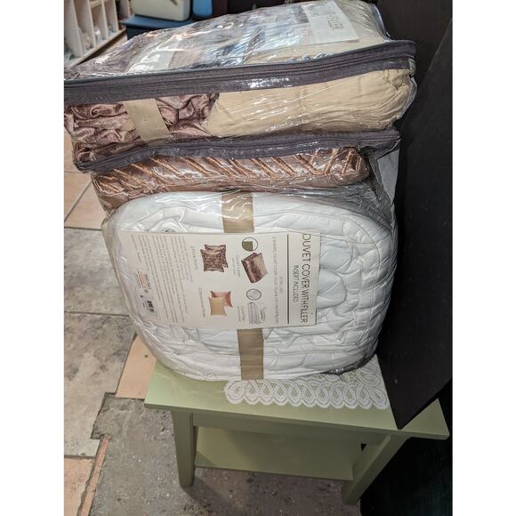 Sunham Duvet Cover & Filler SET Insert King Luxe Bedding Metallic Jacquard NEW - Picture 9 of 12